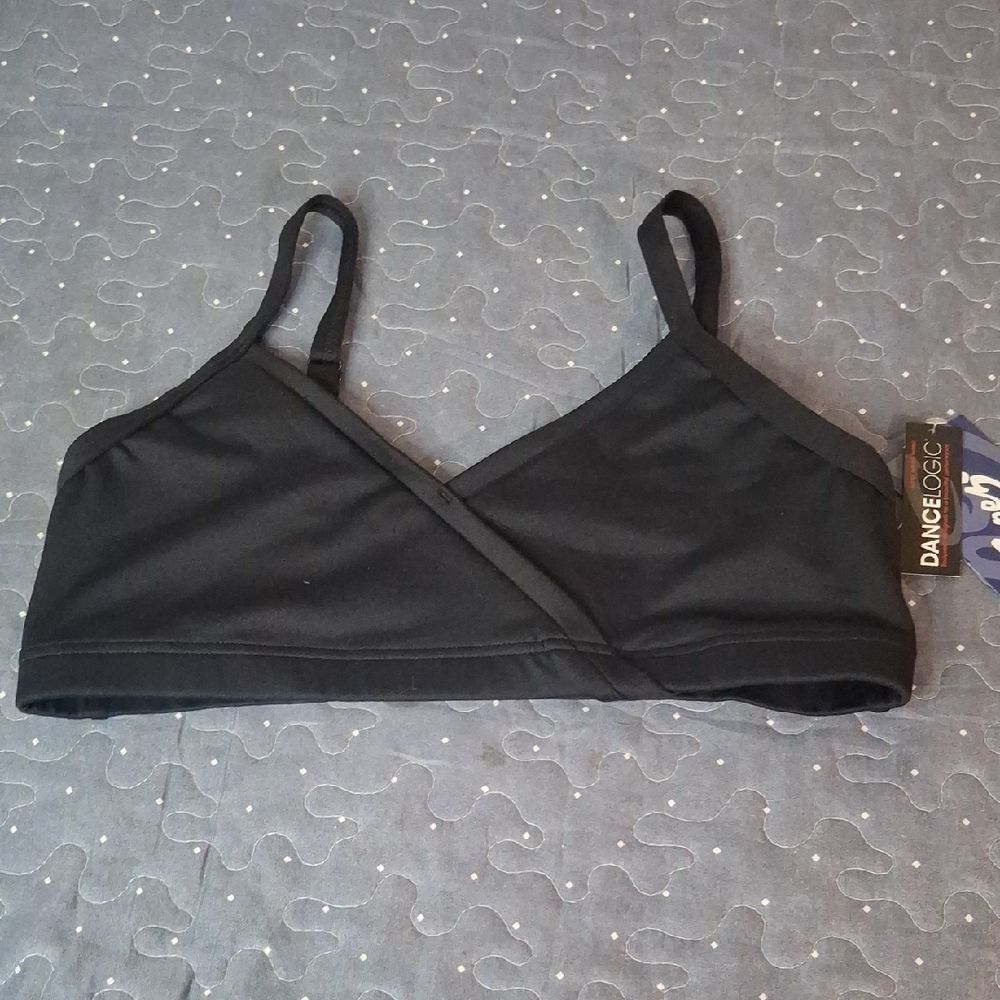 Capezio Women's Black Faux Wrap-Front Bralette size XL NWT